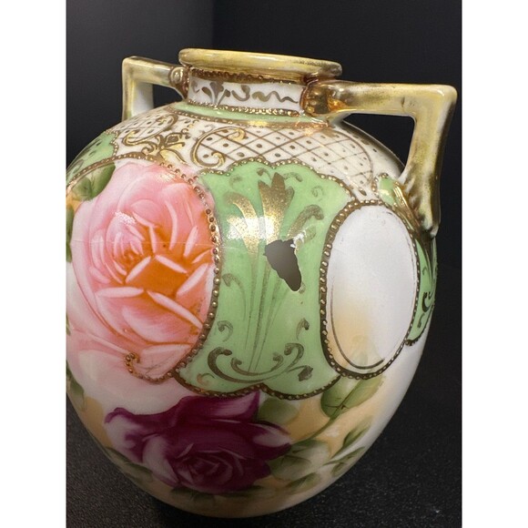 Antique Nippon Moriage Vase w/ Damage M-in-Wreath - Picture 4 of 8